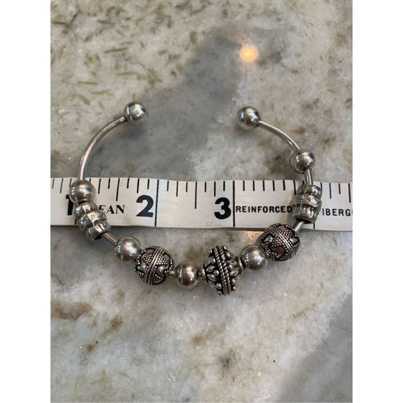 Sterling Silver Cuff Bracelet with Bali Beads - Picture 5 of 8